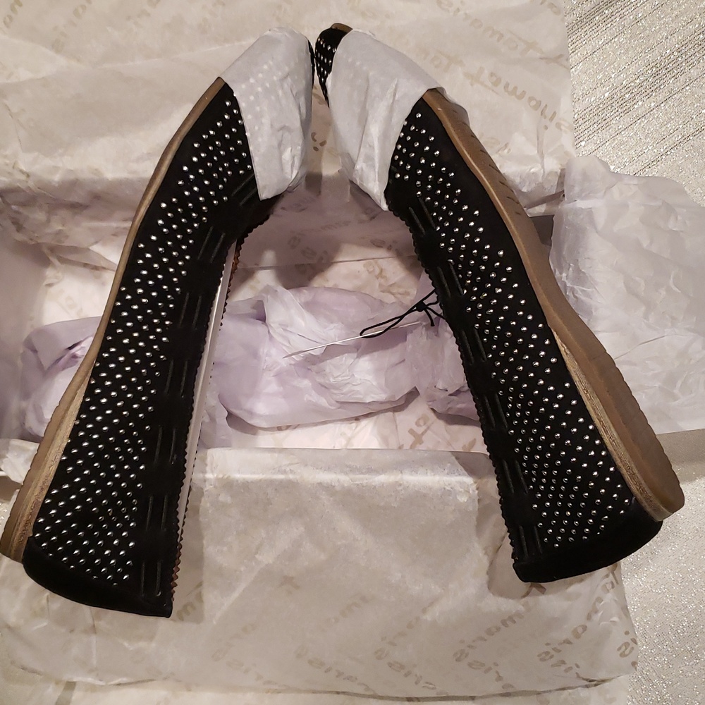 Tamaris NEW Ballerinas Flats Metallic Studs Shoe BLACK Suede Leather Womens 7.5 - Picture 12 of 17